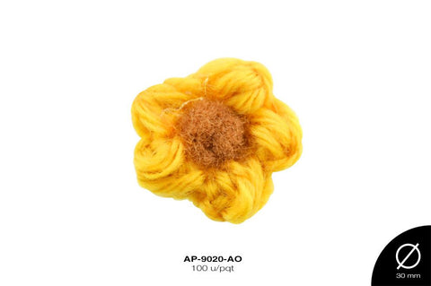 APLIC FLOR CROCHET 24 mm REF:10 AMARILLO 100 u/pqt