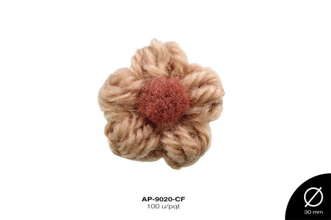 APLIC FLOR CROCHET 24 mm REF:10 CAFÉ 100 u/pqt