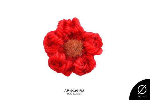 APLIC FLOR CROCHET 24 mm REF:10 ROJO 100 u/pqt