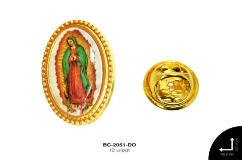 PRENDEDOR MET OVAL VGN GUADALUPE REF: 23X16mm DORADO 12 u/pq