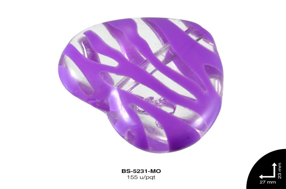 ACRILICO RAYAS CORAZON 23mm REF: C015 MORADO 155 u/pqt(lb)