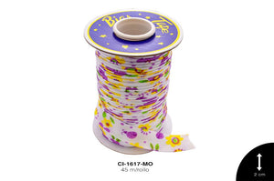 SESGO ESTAMPADO FLORES 20mm REF: 507 MORADO 45 m/rollo