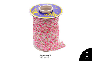 SESGO ESTAMPADO FLORES 20mm REF: 541 FUCSIA 45 m/rollo