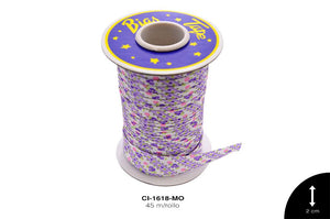 SESGO ESTAMPADO FLORES 20mm REF: 541 MORADO 45 m/rollo