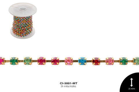 STRASS METALICO REF: 12SS 3 mm MULTICOLOR 9 m/rollo