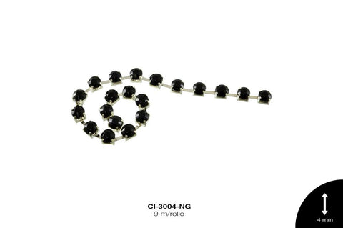 STRASS METALICO LATON PL 1L REF: 16SS 4mm NEGRO 9 m/rollo