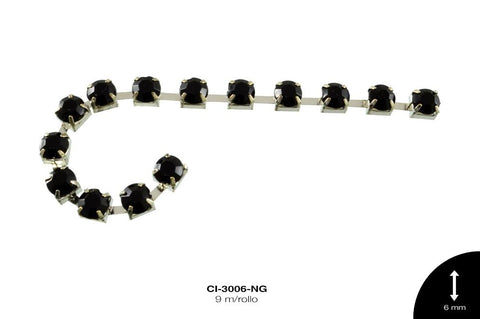 STRASS METALICO LATON PL 1L REF: 28SS 6mm NEGRO 9 m/rollo