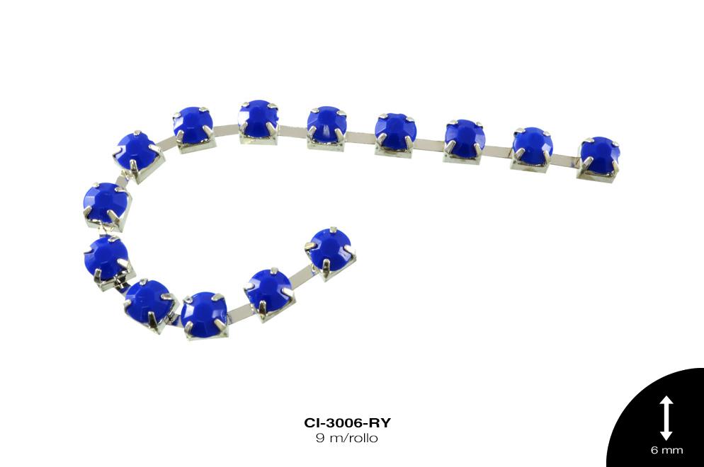 STRASS METALICO LATON PL 1L REF: 28SS 6mm AZUL REY 9 m/rollo