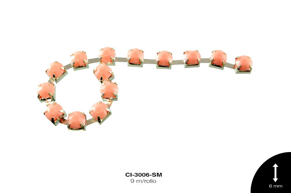 STRASS METALICO LATON PL 1L REF: 28SS 6mm SALMON 9 m/rollo