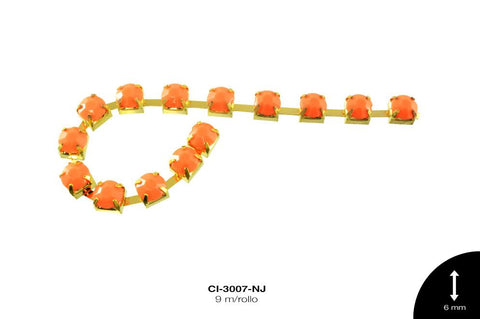 STRASS METALICO LATON DO 1L REF: 28SS 6mm NARANJA 9 m/rollo