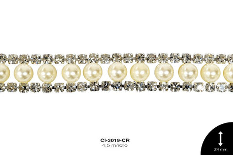 STRASS MET LATON PERLA PL 24mm REF: A859 CRISTAL 4.5 m/rollo