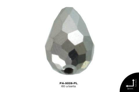 PIEDRA VIDRIO GOTA AB 8X12mm PLATA 60 u/sarta