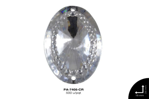 PIEDRA PLASTICA 2H OVAL REF: 25X18mm CRISTAL 500 u/pqt