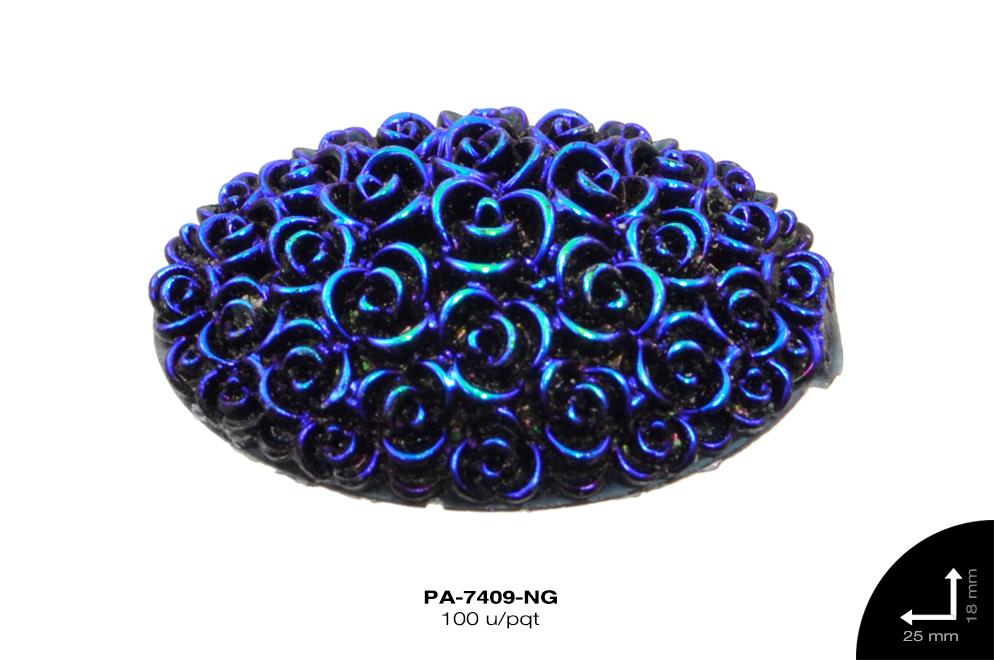 PIEDRA RESINA OVAL ROSAS 2H REF: 18X25mm NEGRO 100 u/pqt