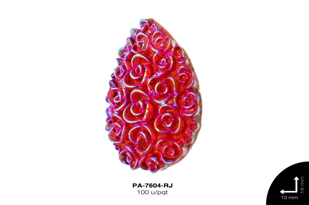 PIEDRA RESINA GOTA ROSAS 2H REF: 13X18mm ROJO 100 u/pqt