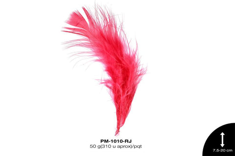 PLUMA PAVO MARABU CABEZA REF: 3""-8"" ROJO 50 g/pqt(310u apr