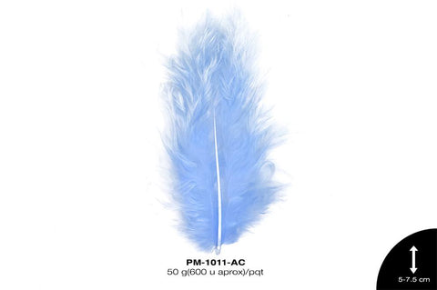 PLUMA PAVO BEBE REF: 2""-3"" AZUL CELESTE 50 g/pqt(600u apro