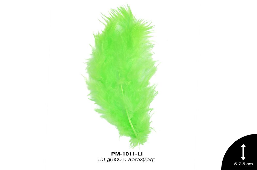 PLUMA PAVO BEBE REF: 2""-3"" LIMON 50 g/pqt(600u aprox)