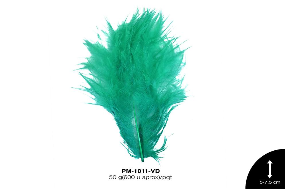 PLUMA PAVO BEBE REF: 2""-3"" VERDE 50 g/pqt(600u aprox)