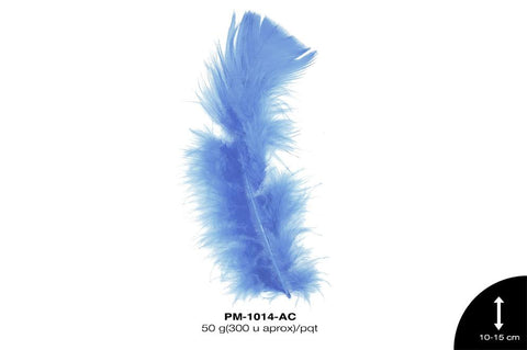 PLUMA PAVO PLANA REF: 4""-6"" AZUL CELESTE 50 g/pqt(300u apr