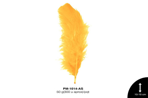 PLUMA PAVO PLANA REF: 4""-6"" AMARILLO SOL 50 g/pqt(300u apr