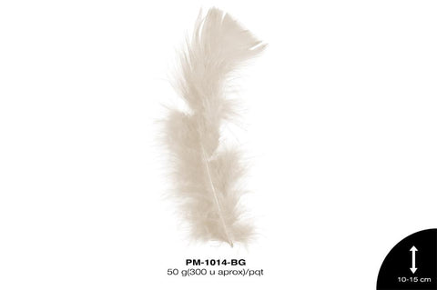 PLUMA PAVO PLANA REF: 4""-6"" BEIGE 50 g/pqt(300u aprox)