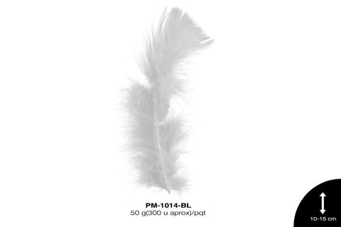 PLUMA PAVO PLANA REF: 4""-6"" BLANCO 50 g/pqt(300u aprox)