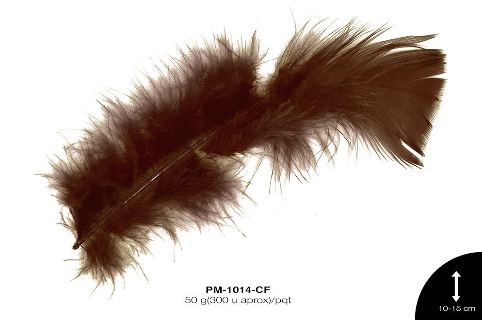 PLUMA PAVO PLANA REF: 4""-6"" CAFÉ 50 g/pqt(300u aprox)