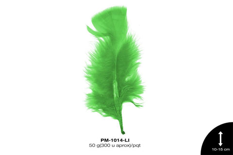 PLUMA PAVO PLANA REF: 4""-6"" LIMON 50 g/pqt(300u aprox)