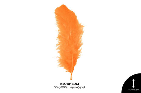 PLUMA PAVO PLANA REF: 4""-6"" NARANJA 50 g/pqt(300u aprox)