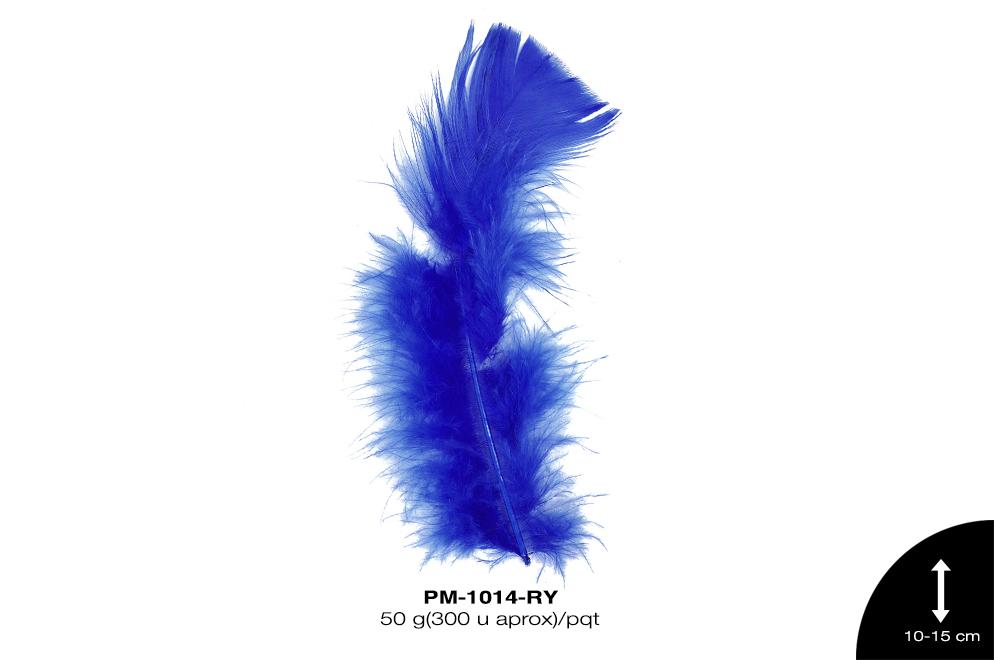 PLUMA PAVO PLANA REF: 4""-6"" AZUL REY 50 g/pqt(300u aprox)