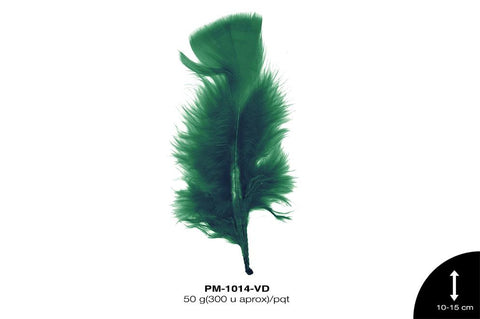 PLUMA PAVO PLANA REF: 4""-6"" VERDE 50 g/pqt(300u aprox)