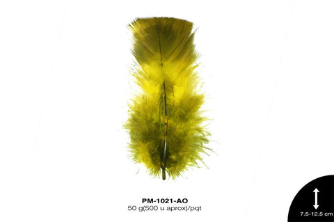 PLUMA PAVO CAMUFLAJE REF: 3""-5"" AMARILLO 50 g/pqt(500u apr