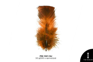 PLUMA PAVO CAMUFLAJE REF: 3""-5"" NARANJA 50 g/pqt(500u apro