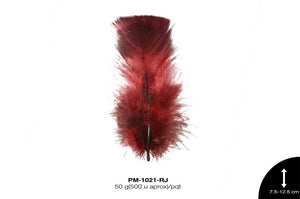 PLUMA PAVO CAMUFLAJE REF: 3""-5"" ROJO 50 g/pqt(500u aprox)