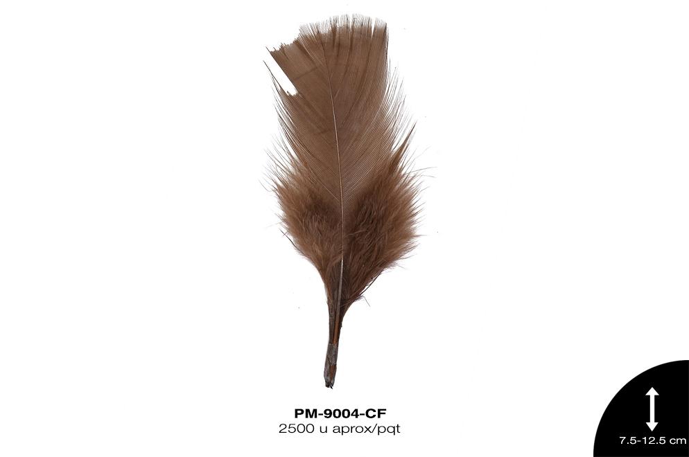 PLUMA PAVO REF: 3""-5"" CAFÉ 250 g/pqt(2500u aprox)