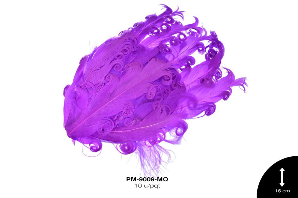 PLUMA PAVO RIZADA REF: 16cm MORADO 10 u/pqt