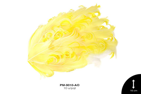 PLUMA PAVO RIZADA COMB REF: 16cm AMARILLO 10 u/pqt