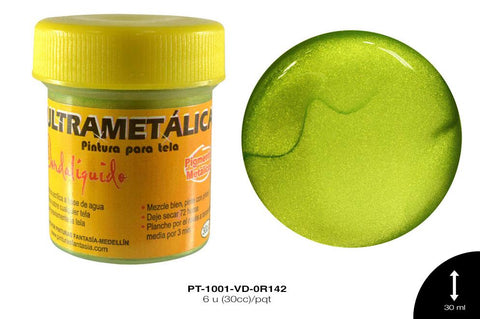 PINTURA ULTRAMETALICA VERDE MANZANA 6 u(30cc)/pqt