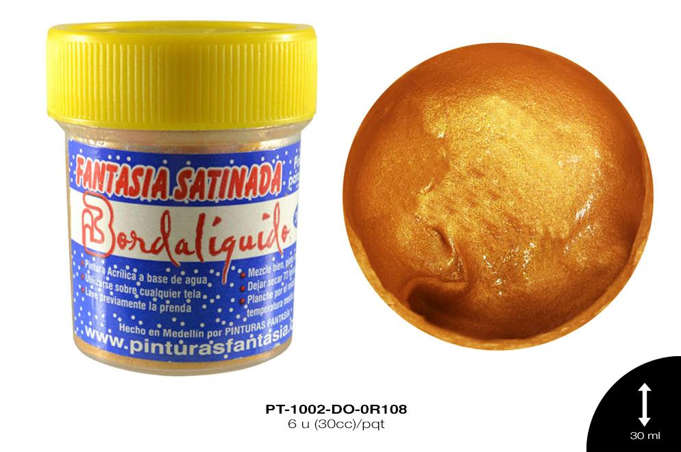 PINTURA FANTASIA SATINADA DORADO 6 u(30cc)/pqt