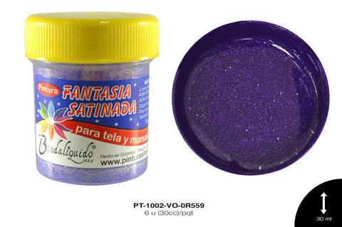 PINTURA FANTASIA SATINADA VIOLETA FLUORECENTE 6 u(30cc)/pqt