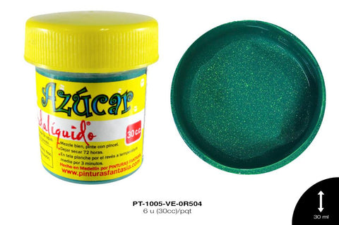 PINTURA AZUCAR VERDE ESMERALDA 6 u(30cc)/pqt