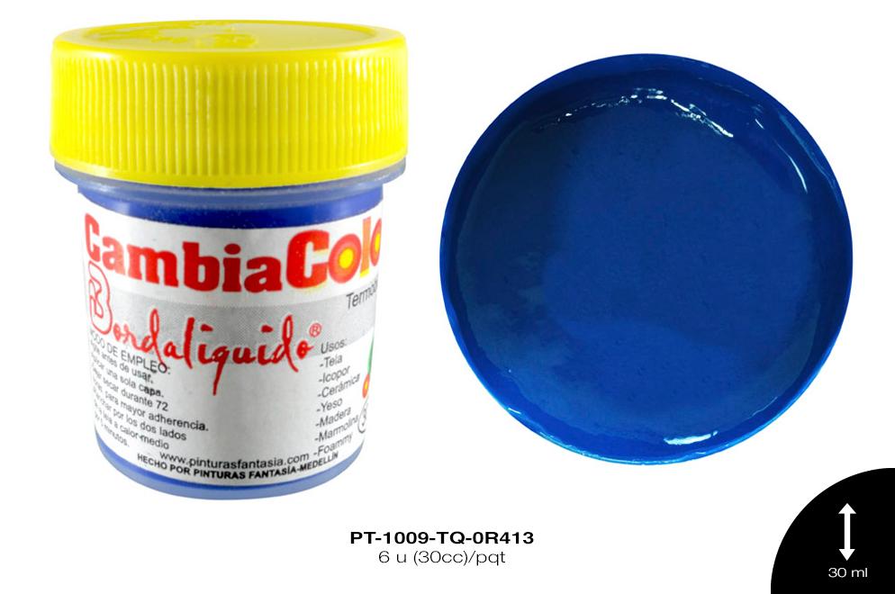 PINTURA CAMBIA COLOR TURQUESA-AZUL INDIGO 6 u(30cc)/pqt