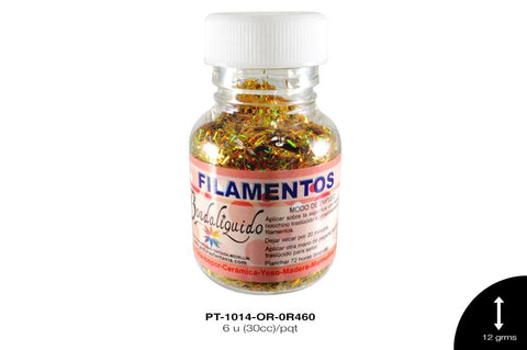 PINTURA FILAMENTOS DORADO HOLOGRAMA 6 u(30cc)/pqt