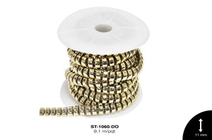 STRASS PLAST MEDIA LUNA 11mm REF: XZ-019 DORADO 9.1 m/pqt