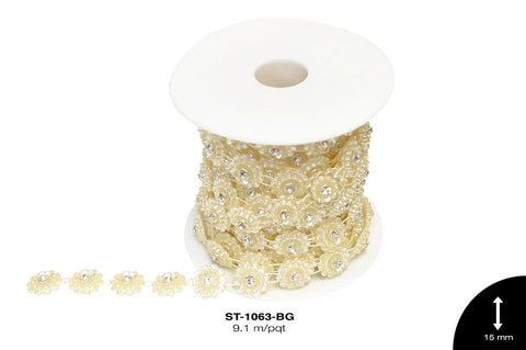 STRASS PLAST PERLA FLOR 15mm REF: AC8041 BEIGE 9.1 m/rollo