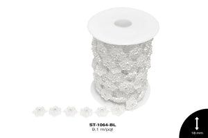 STRASS PLAST PERLA FLOR 18mm REF: AC8056 BLANCO 9.1 m/rollo