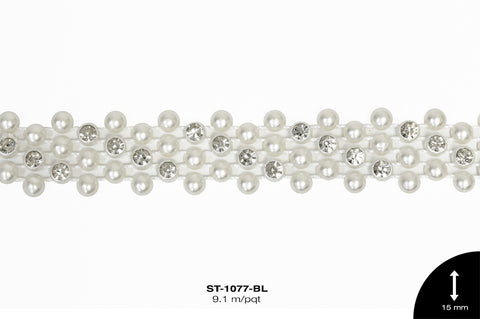 STRASS PLAST PERLA TRENZADO 15mm REF: 119-30 BLANCO 9.1 m/pq