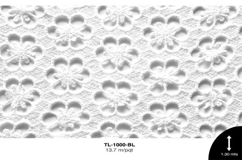 TELA SEDA DE LECHE FLOR 1.30m REF: 11 BLANCO 13.7m/pqt