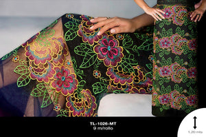 TELA TULL FLOR 1.2m REF: A0854 MULTICOLOR 9m/pqt